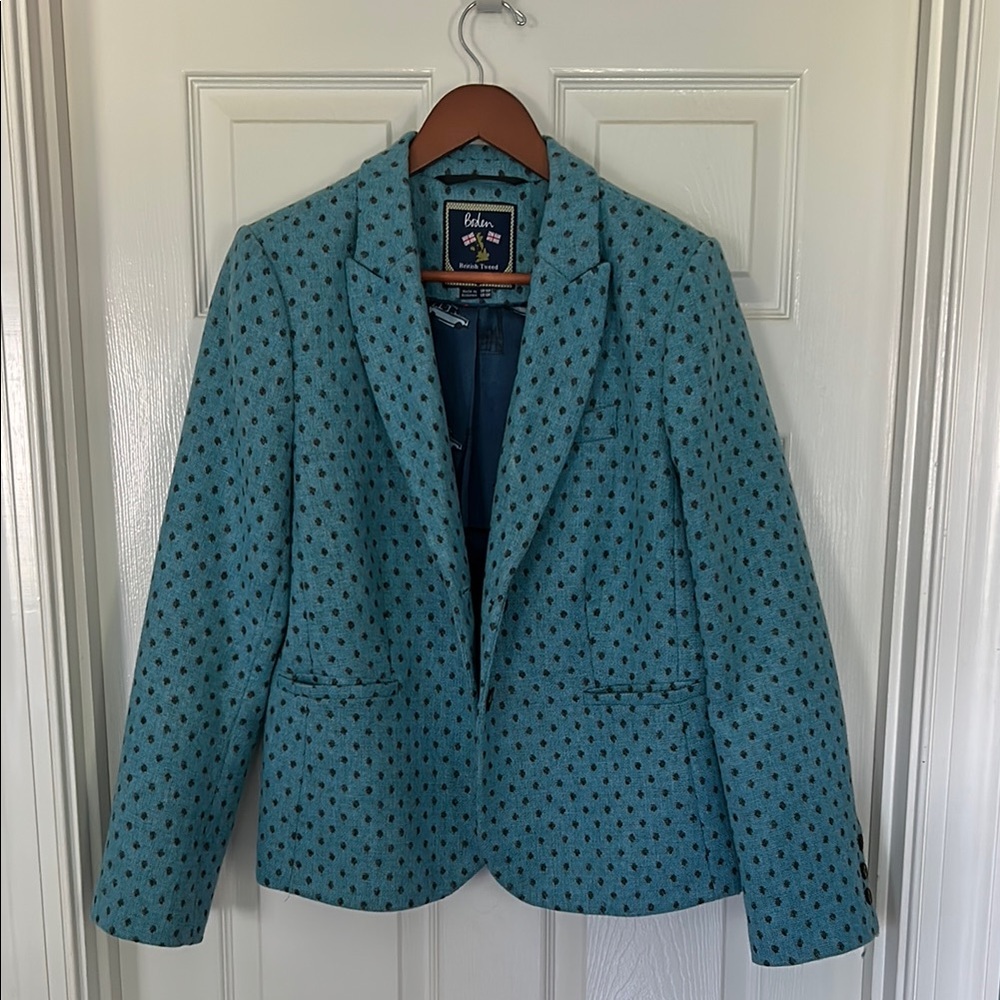 Women’s Boden British Tweed Blue Patterned Blazer Size 12R